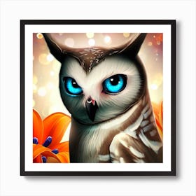 Owl With Blue Eyes 32 Art Print