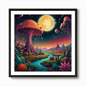 Psychedelic Mushroom Landscape art print Art Print