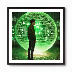 Man Standing In Front Of A Green Ball Art Print