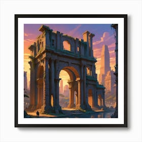 Comic Style Ancient Etruscan Ruins Featuring Weath Art Print