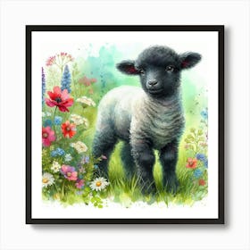 Black, Grey White Lamb Art Print