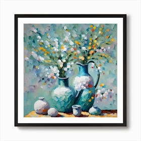 Flowers In Blue Vases Art Print