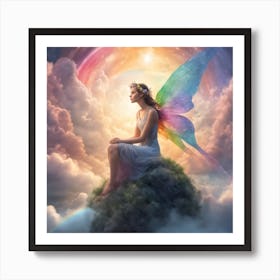Fairy sitting on a stone In The Sky Art Print