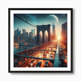 Brooklyn Bridge At Night Art Print