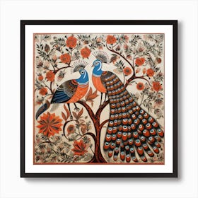 Peacocks In A Tree Madhubani Painting Indian Traditional Style Art Print