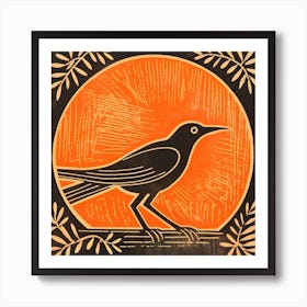 Retro Bird Lithograph Robin 2 Art Print