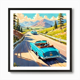 90's car, A Classic 1960s Family Road Trip Scene art print Art Print