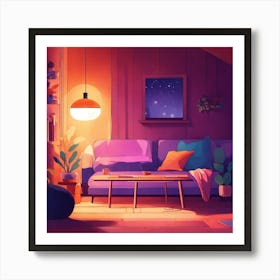 Living Room At Night Art Print