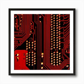 Red Circuit Board Texture Red Circuit Digital Texture Circuit Board Red Technology Art Print