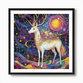 White Deer or Unicorn Art Print