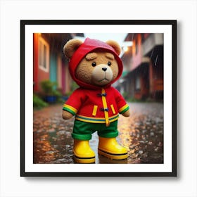 Teddy Bear Ted In The Rain Art Print