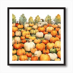 A Pumpkin Patch In Watercolour 2 Art Print