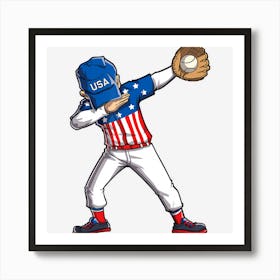 Dabbing Baseball Player 4th Of July Usa American Flag Boys Art Print