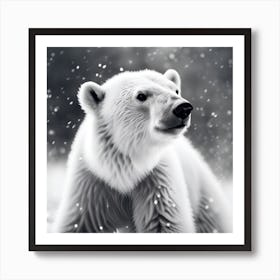 Playful Bear Cub in the Winter Snowfall Art Print