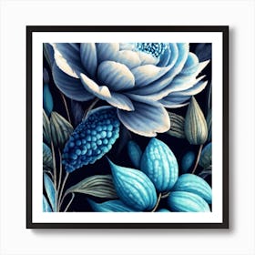Blueandwhite Porcelain Botanical Art Seamless Art Print