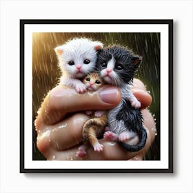 Kittens In The Rain 1 Art Print