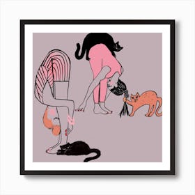 Yoga With Cats Square Art Print