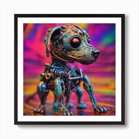 Psychedelic Biomechanical Freaky Scelet Dog From Another Dimension With A Colorful Background Art Print