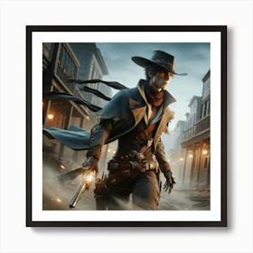 Cowboy In A Western Town Art Print