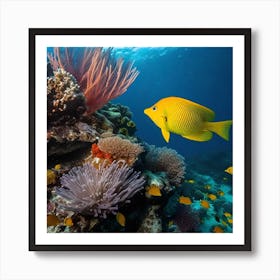 Yellow Fish On Coral Reef Art Print