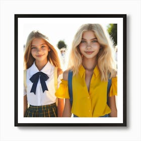 Three Girls In School Uniforms 2 Art Print