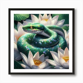 Snake On Lotus 2 Art Print