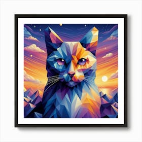 Plum Low Poly Cat Art Print