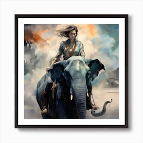 Girl On The Elephant Art Print