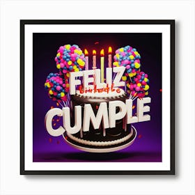 Feliz cumple and Feliz cumpleaños sign means Happy Birthday in Spanish language, Birthday party celebration gift with birthday cake candle colorful balloons best congratulation over light background wall artFeliz Cumple 5 Art Print