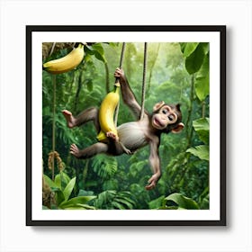 Monkey Swinging In The Jungle 1 Art Print