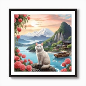 Cat On A Rock Poster