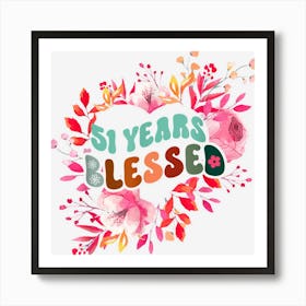 51 Years Loved Heart Flower Birthday Celebration Retro Art Print