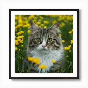 Cat In The Meadow Art Print