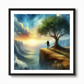 Dreaming Man On The Cliff Art Print