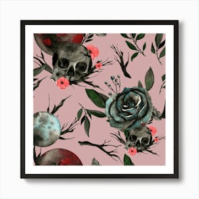 Skulls And Roses gothic pattern Art Print