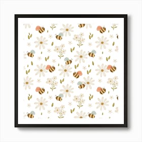 Bee and daisies Art Print