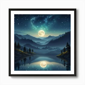 Moonlight Over Lake 5 Art Print