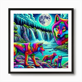 Psychedelic Wolf Family 6 1 Art Print