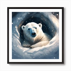 Polar Bear Cub Sheltering from the Falling Snow Art Print