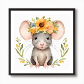 Floral Baby Rat Nursery Illustration (48) Art Print
