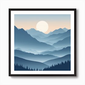 Misty mountains background in blue tone 43 Art Print