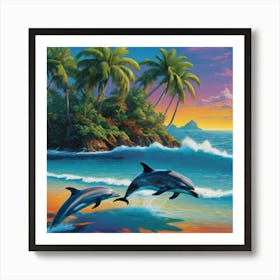 Dolphins Frolicking In The Waves Art Print