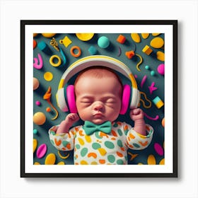 Baby Listening To Music 1 Art Print