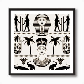 Ancient Egypt Graphy Illustration Monochrome Art Print