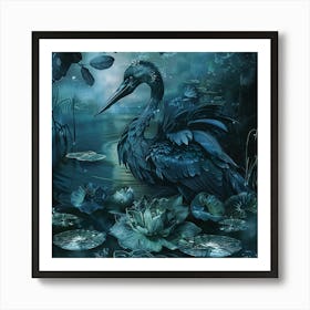 Heron In The Pond Art Print