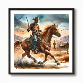 Watercolor Cowboy Illustration Poster