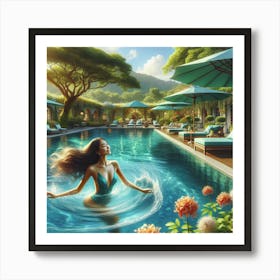 Woman In The Pool Art Print