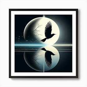 Crow Flying Over The Moon Art Print