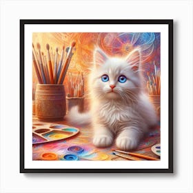 White Cat With Blue Eyes Art Print