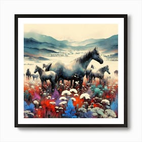 Horses In The Meadow 1 Art Print